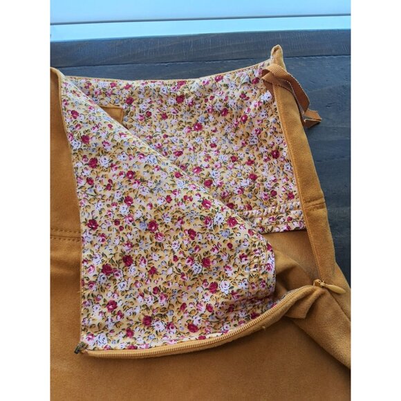 Maeve Cosima Flounced Hem Faux Suede Midi Skirt Sz 6 Gold/Orange - Picture 7 of 9